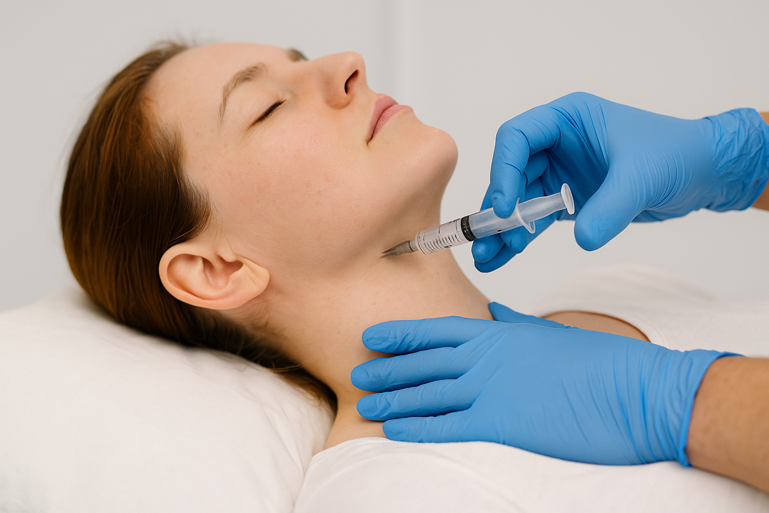 Botulinumtoxin-Therapie mit Injektion im Halsbereich bei einer Patientin