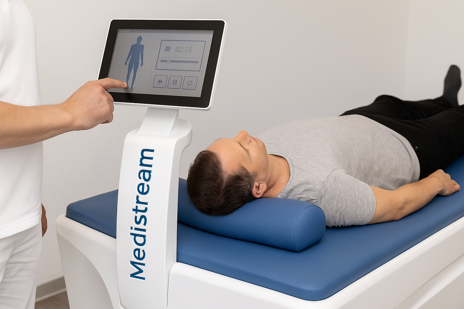 Medistream Wassermassagegerät bei der Behandlung eines Patienten