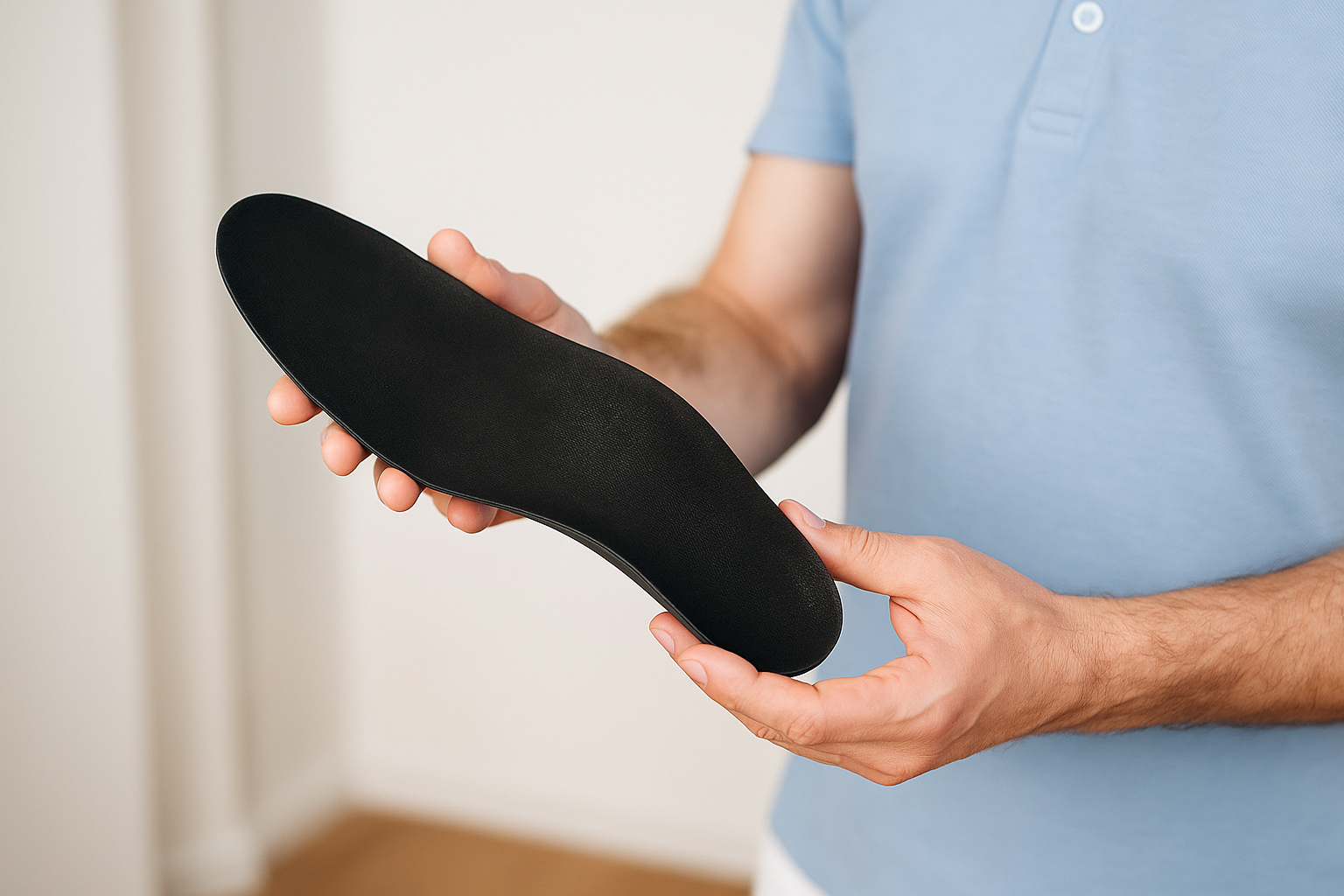 Orthopädische sensomotorische Einlage in der Hand eines Therapeuten